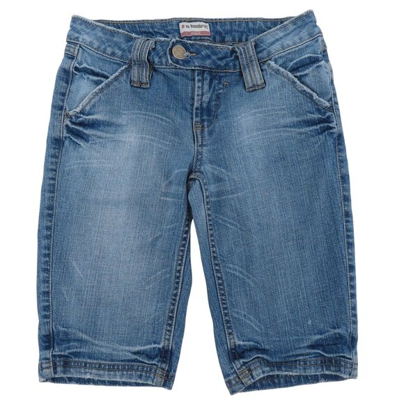 No Boundaries Juniors 3 Blue Denim Jean Bermuda Shorts Y2K Distressed Edges VTG - Picture 1 of 13
